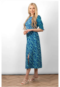 Hazel Midi Tea Dress (Blue & Green)