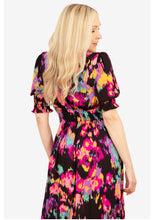 Load image into Gallery viewer, Hazel Midi Tea Dress (Black with vibrant colours)