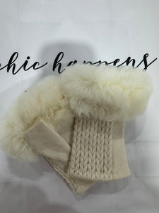 Faux Fur Edged Fingerless Gloves (various colours)