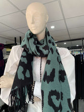 Load image into Gallery viewer, Large Leopard Cashmere Blend Scarf (various colours)