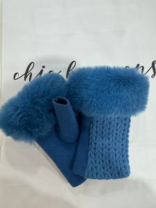 Faux Fur Edged Fingerless Gloves (various colours)