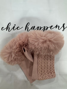 Faux Fur Edged Fingerless Gloves (various colours)