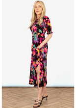 Load image into Gallery viewer, Hazel Midi Tea Dress (Black with vibrant colours)