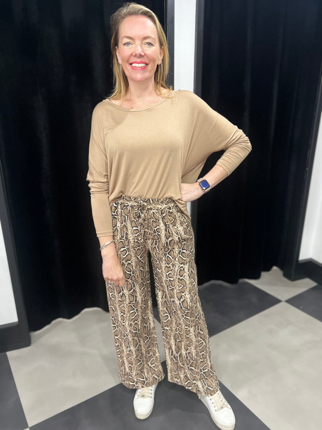 Wide Leg Snake Print Trousers