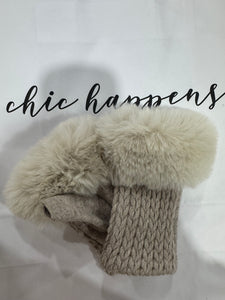 Faux Fur Edged Fingerless Gloves (various colours)