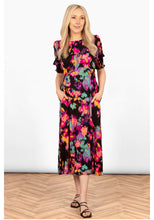 Load image into Gallery viewer, Hazel Midi Tea Dress (Black with vibrant colours)