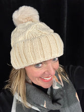 Load image into Gallery viewer, Chunky Cable Lined Bobble Hat (various colours)