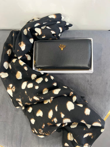 MD Cedar Leather Wallet & Wild Spots Cashmere Blend Scarf