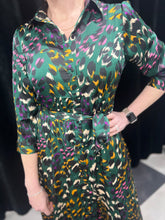 Load image into Gallery viewer, Multi Abstract Leopard Maxi Shirt Dress (Bottle Green)