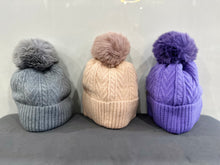 Load image into Gallery viewer, Cashmere Blend Cable Bobble Hat (various colours)