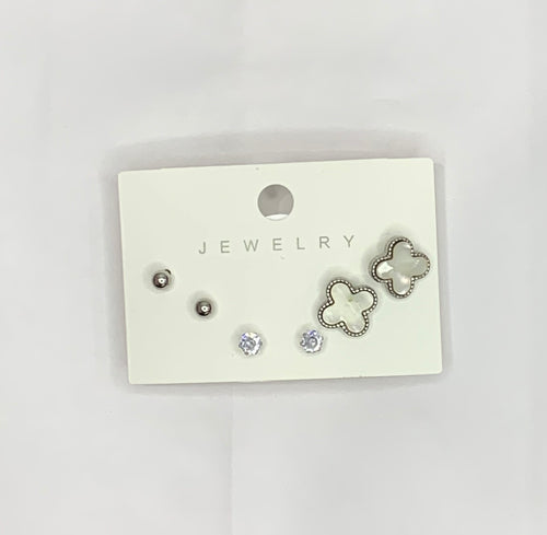 Clover Cleef Earrings Set (silver)