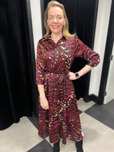 Load image into Gallery viewer, Multi Abstract Leopard Maxi Shirt Dress (Burgundy)