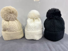 Load image into Gallery viewer, Cashmere Blend Cable Bobble Hat (various colours)