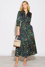 Load image into Gallery viewer, Multi Abstract Leopard Maxi Shirt Dress (Bottle Green)