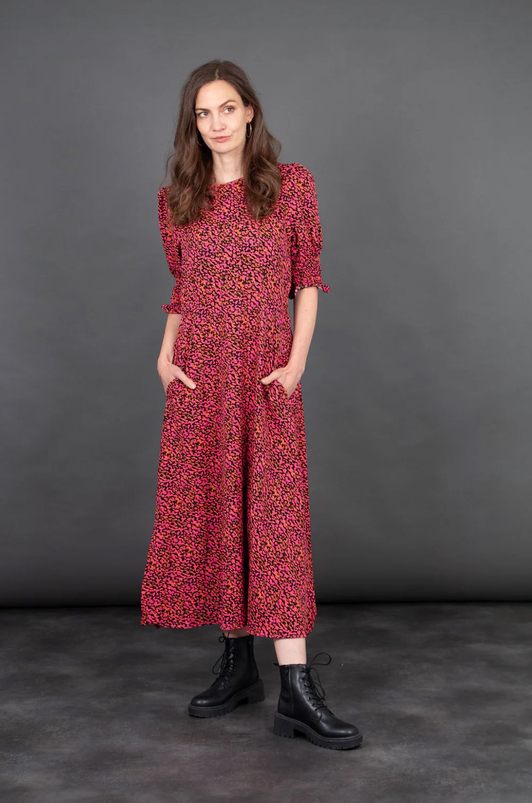 Fuchsia Abstract Spot Tea Dress