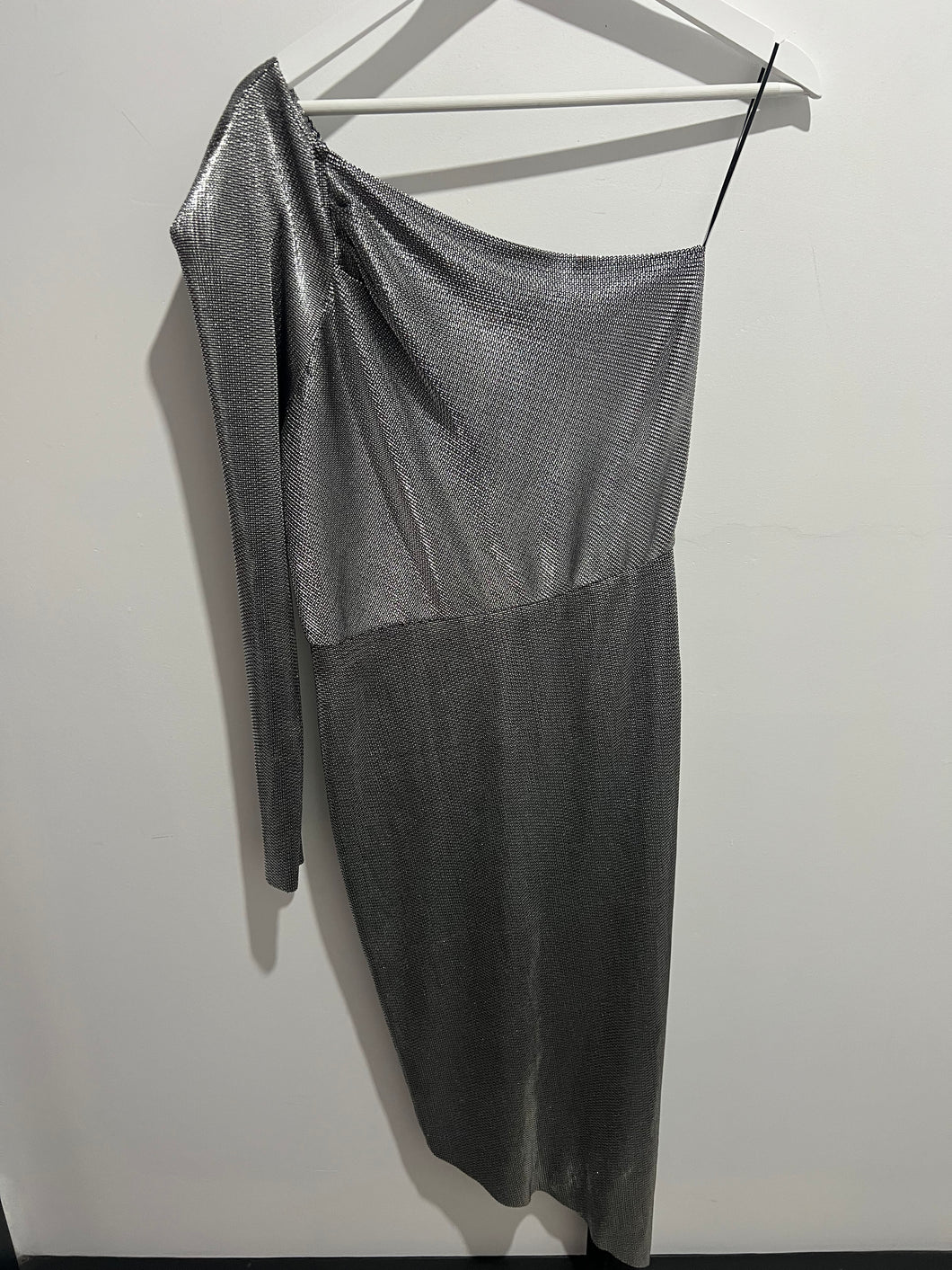 One Shoulder Silver Shimmer Dress